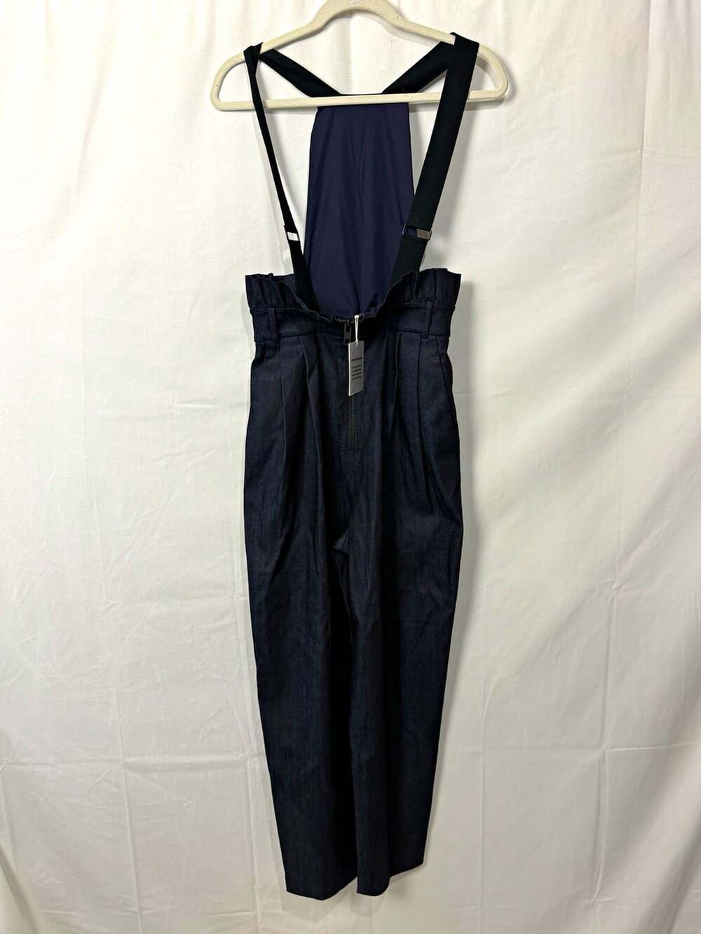 NWT Tibi New York Paperbag High Waist Overalls Jumpsuit Navy Blue Size 4